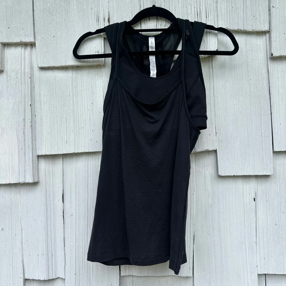 Lululemon Tough It Out Tank Top Black Built-in Bra Strappy‎ Back Mesh 6 W1L78S
